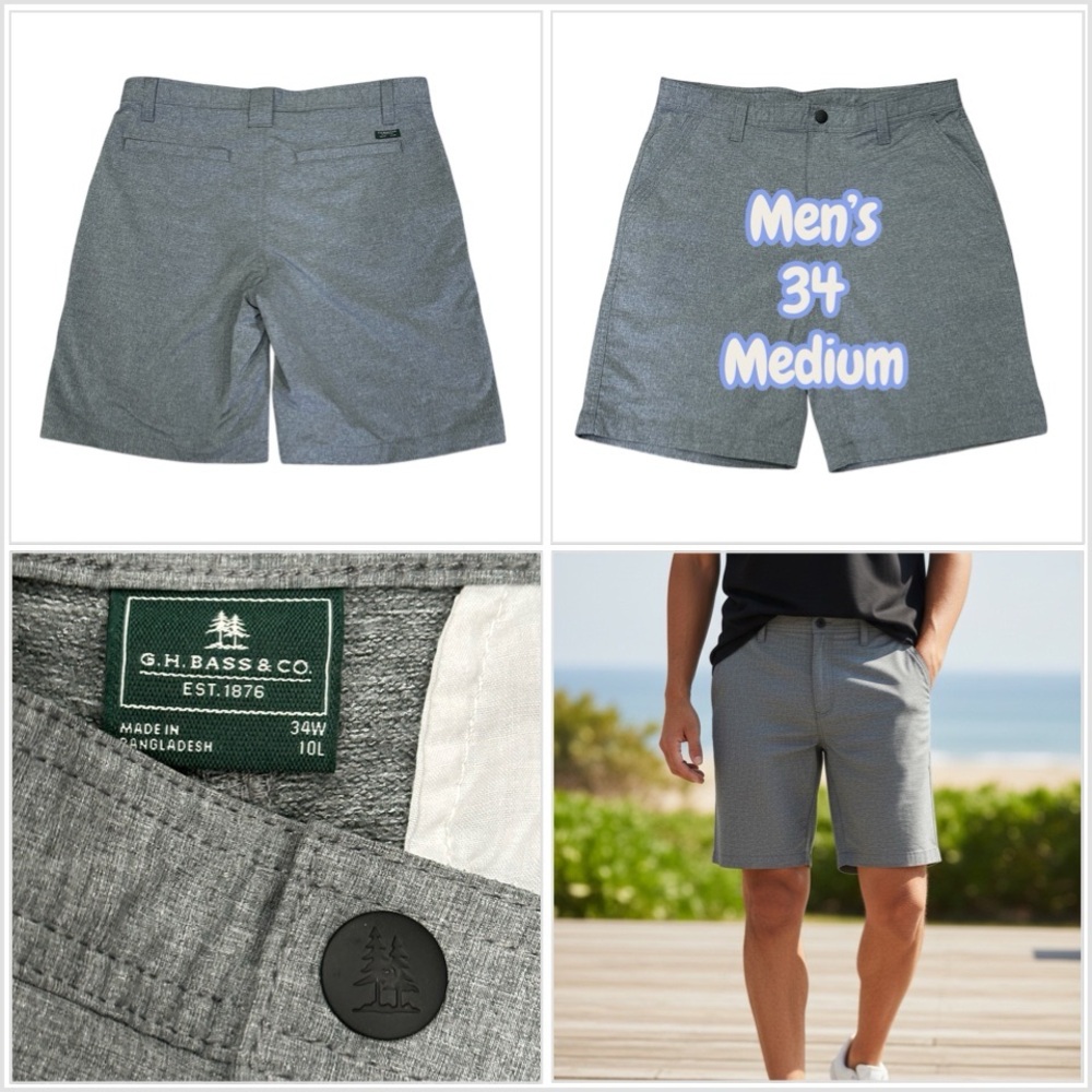 Mens G.H. Bass & Co. 34 Medium Shorts Khakis Chino Heather Gray Stretch Active